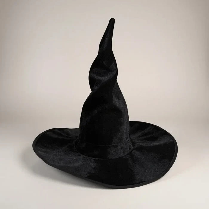 Oversized Tall Wide Wicked Witch Hat in black or green velvet with adjustable extra tall crown wide brim