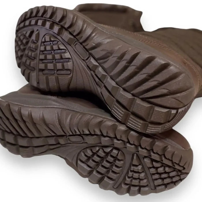 Pacific Mountain Brown Quilted Fur Tall Winter Boots with faux fur trim, lace-up front, and rugged snow sole