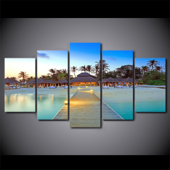 Paradise Beach Tropical Palm Trees Wall Art Decor Canvas Printing - BlueArtDecor