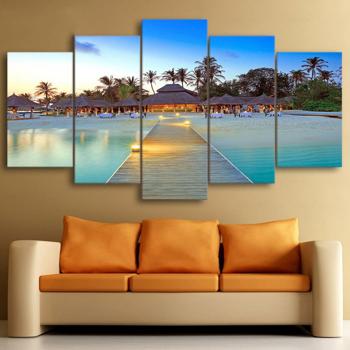 Paradise Beach Tropical Palm Trees Wall Art Decor Canvas Printing - BlueArtDecor