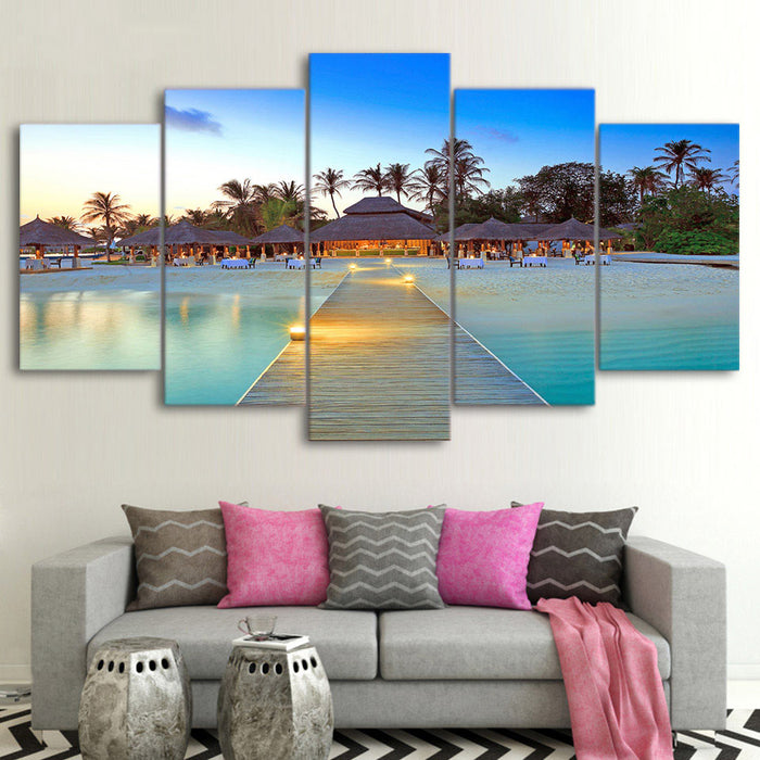 Paradise Beach Tropical Palm Trees Wall Art Decor Canvas Printing - BlueArtDecor