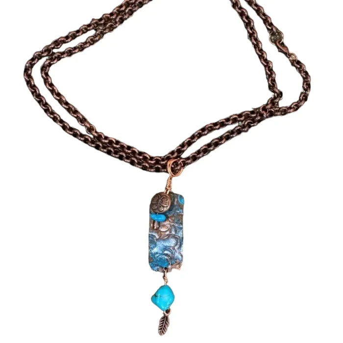 Patina Turquoise Long Copper Necklace