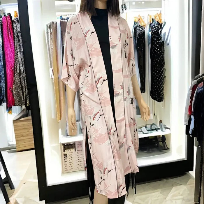 Pink Paradise Long Kimono Cardigan - Wild Time Fashion