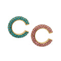 Pink Blue Pavé Gold Ear Cuff Set with chunky crystal no-piercing cuffs 19mm