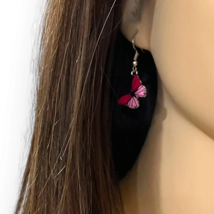 Pink Butterfly Dangle Earrings women's/ one size / fish hook / monarch