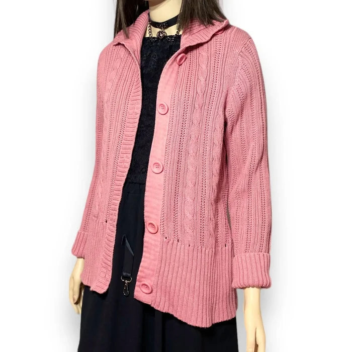 Pink Collared Button Down Knit Cardigan