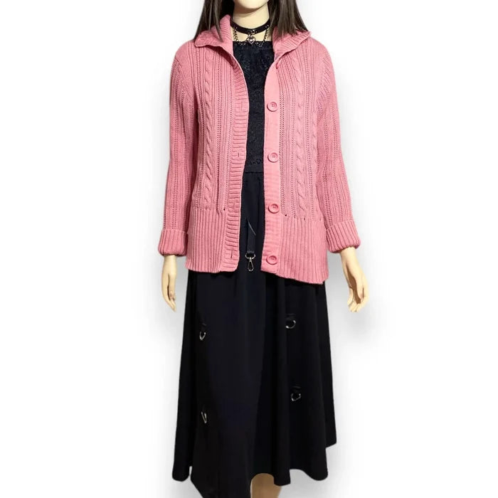 Pink Collared Button Down Knit Cardigan