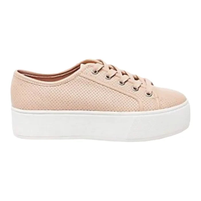 pink leather lace up chunky sole sneakers with white platform and perforated uppers women’s size 10