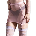Pink Mesh Mini Skirt Silver Suspenders 4 silver garter clips and elastic waist for rave, goth, and punk layering