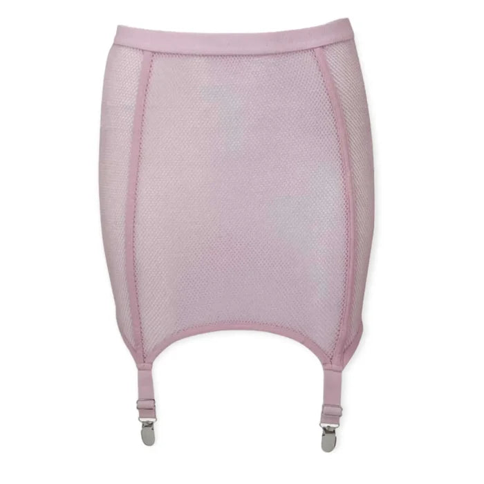 Pink Mesh Mini Skirt Silver Suspenders 4 silver garter clips and elastic waist for rave, goth, and punk layering
