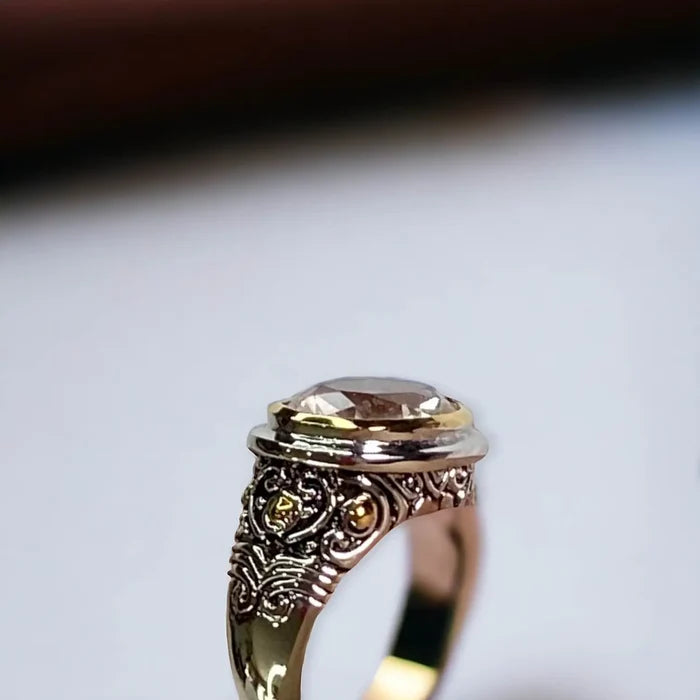 Pink Quartz Silver Gold Band Ring