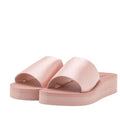 women's misty Pink Satin Strap Wedge Slide Sandals rubber sole size 8