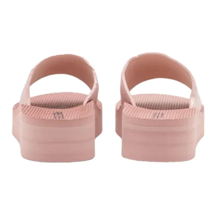 women's misty Pink Satin Strap Wedge Slide Sandals rubber sole size 8
