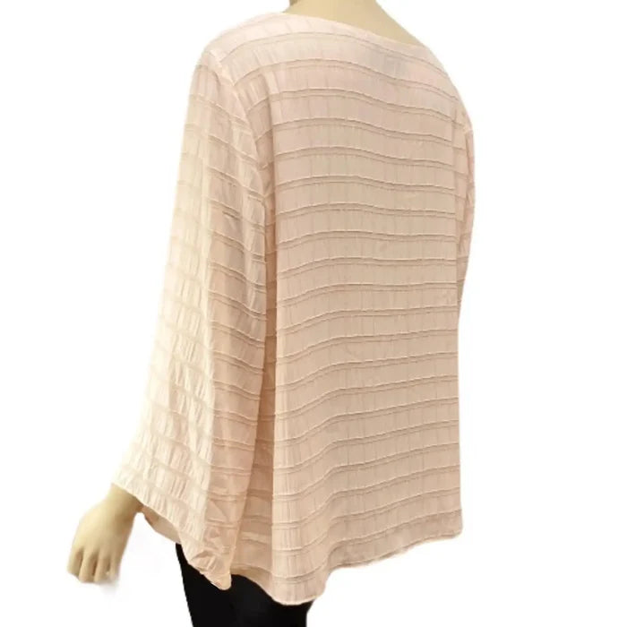 Pink Textured Striped A-line Sleeve Top