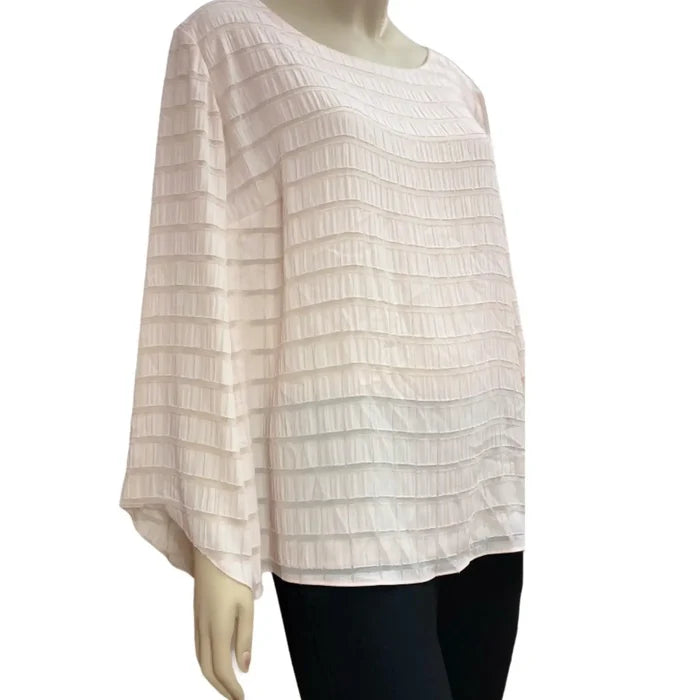 Pink Textured Striped A-line Sleeve Top
