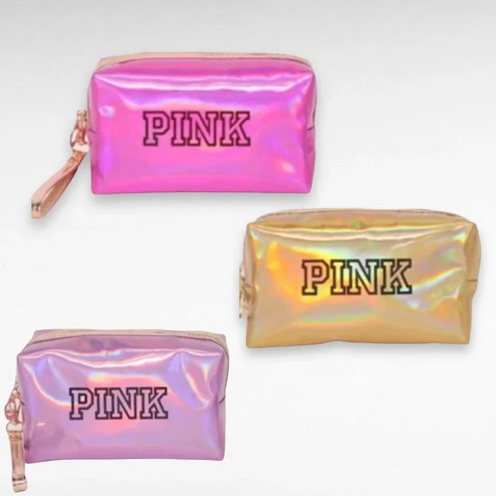 PINK Fashion Cosmetic Bags Zipper Closure in Gold, Hot Pink or Metallic Pink