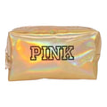Gold metallic travel makeup pouch with sleek pull tab top
