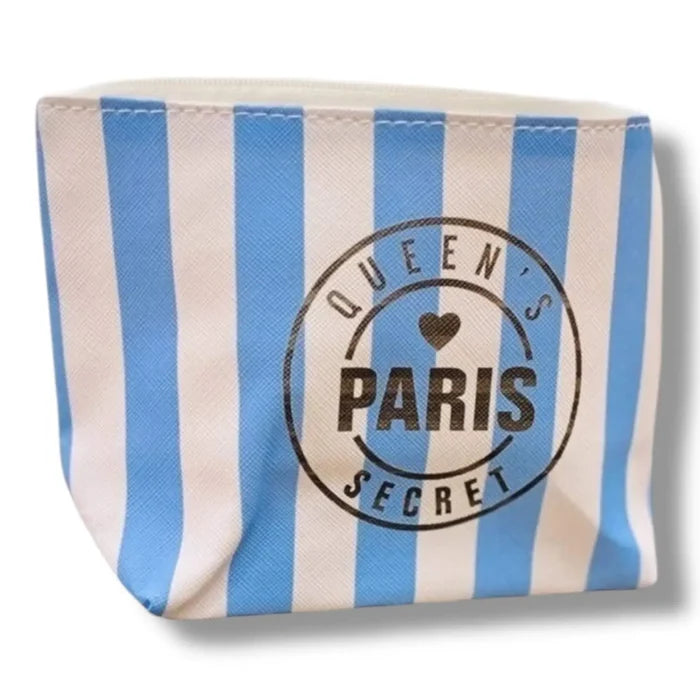 Striped blue and white canvas cosmetic bag by Victoria's Secret