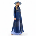 woman wearing blue Plaid Button Down Maxi Shirt Dress / XL