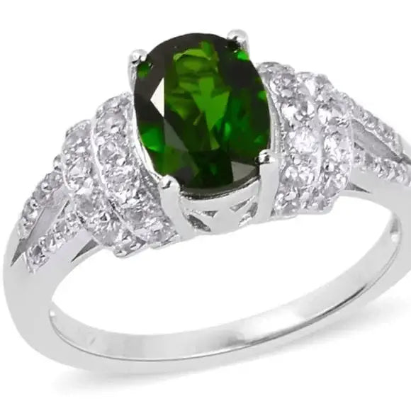 Platinum Silver Chrome Diopside Halo Ring