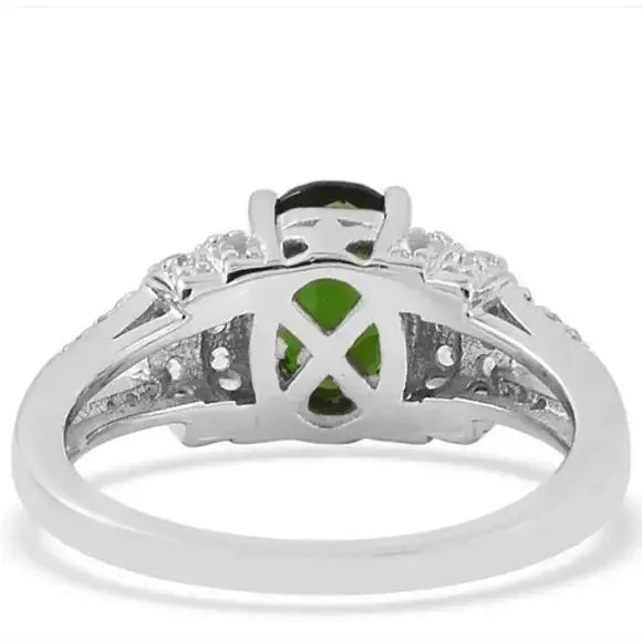 Platinum Silver Chrome Diopside Halo Ring