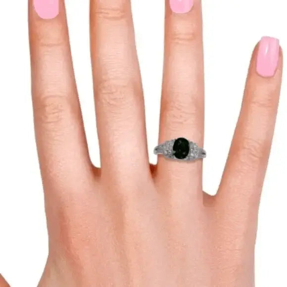 Platinum Silver Chrome Diopside Halo Ring