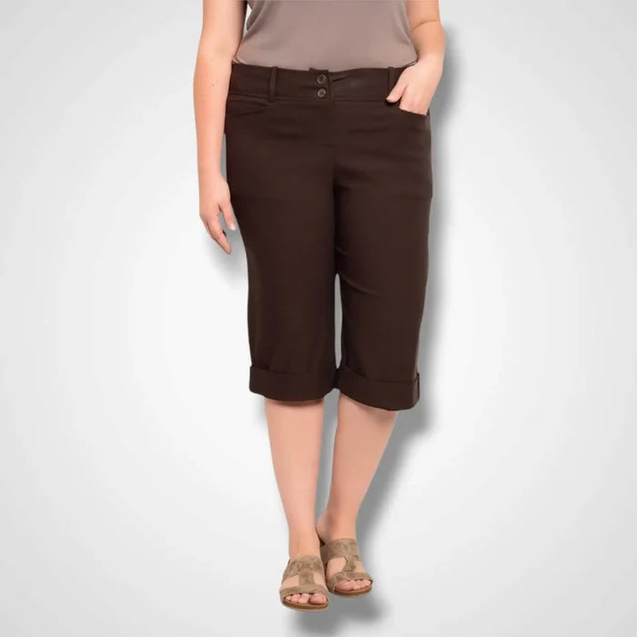 Plus Brown Mid Rise Crop Knee Pants model on white background 2X