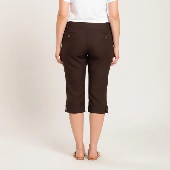 Plus Brown Mid Rise Crop Knee Pants model on white background 2X