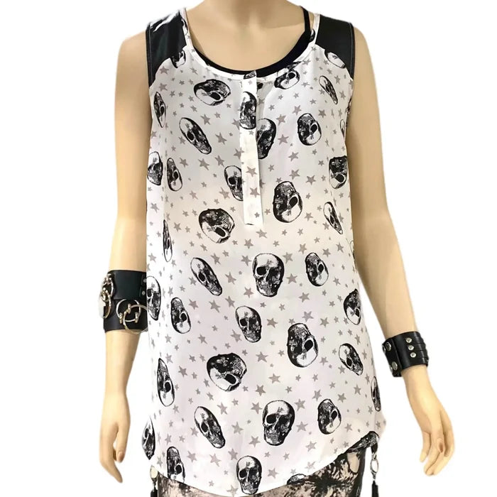Plus Graphic Stars Black Skulls Tank Top