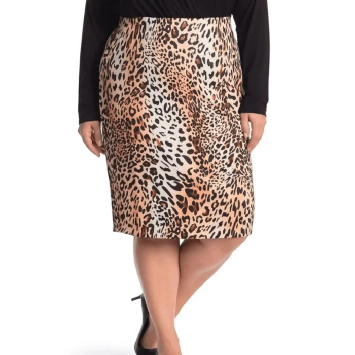 Plus Leopard Knee Length Skirt