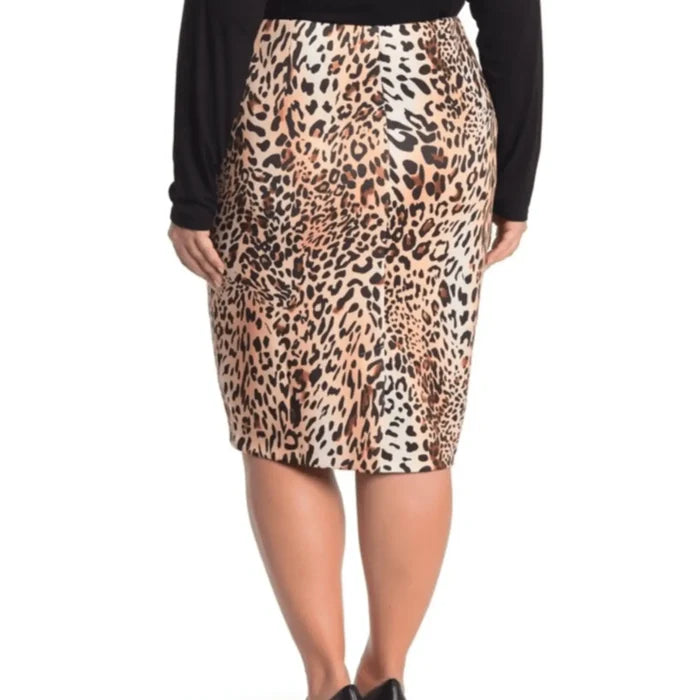 Plus Leopard Knee Length Skirt