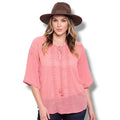 Plus Pink Embroidered Peasant Blouse - 1X / Pink / Female - Women’s Blouse