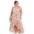 woman Plus Pink Sleeveless Floral Ruffle Midi Dress 2X