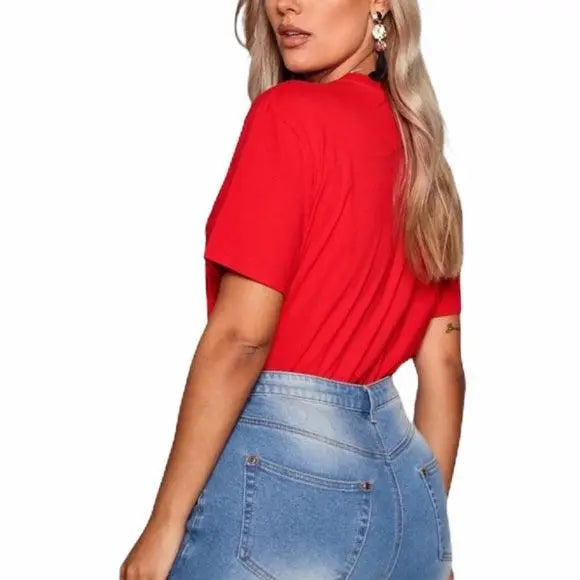 Plus Red Short Sleeve Graphic T Shirt - Wild Time Fashion