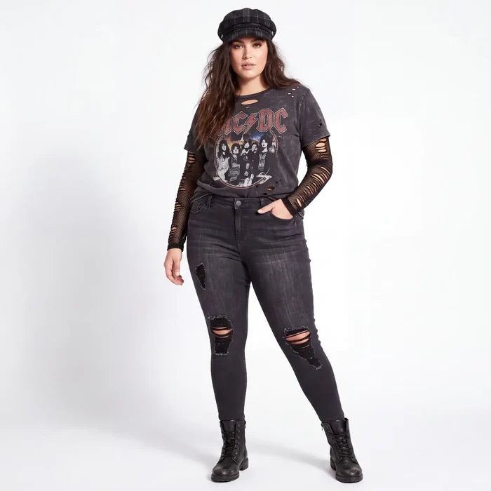 Plus Size Black Ripped Ankle Skinny Jeans - Plus Distressed Skinny Jeans / 16 / Black - Skinny Jeans