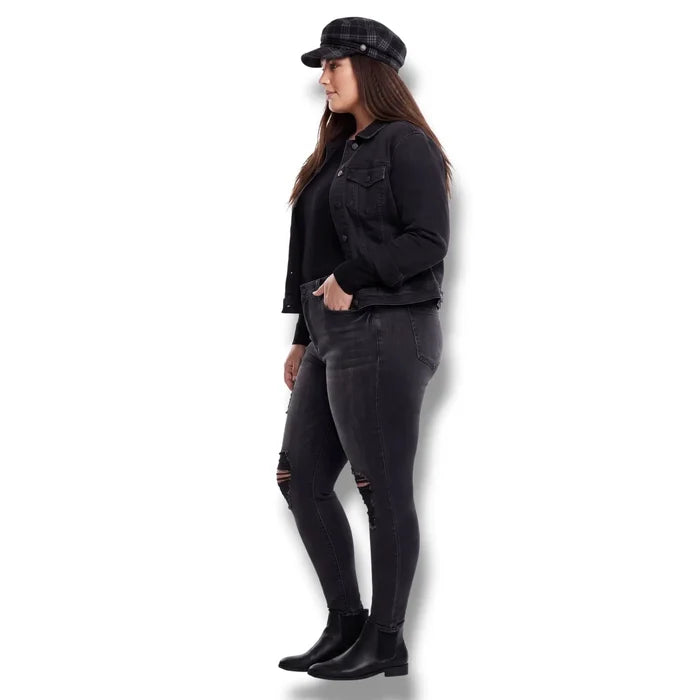 Plus Size Black Ripped Ankle Skinny Jeans - Plus Distressed Skinny Jeans / 18 / Black - Skinny Jeans