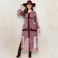Plus Size Burgundy Paisley V-Neck Maxi Dress - Burgundy/Pink/White / 2X / Female - Maxi Dress