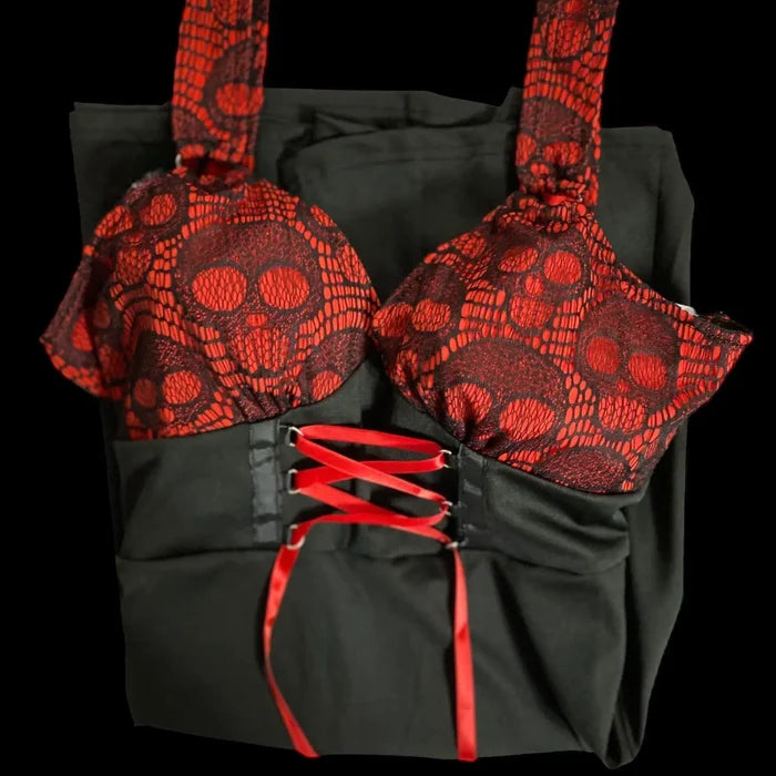 Plus Size Edgy Red Skulls Black Skater Dress - Wild Time Fashion