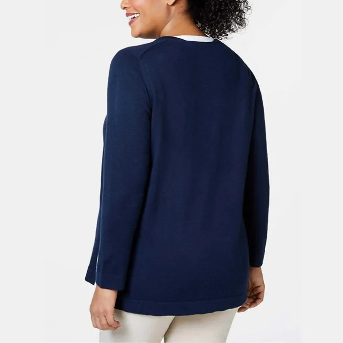 Plus Size Navy Blue White Trim Knitted Sweater crisp nautical style