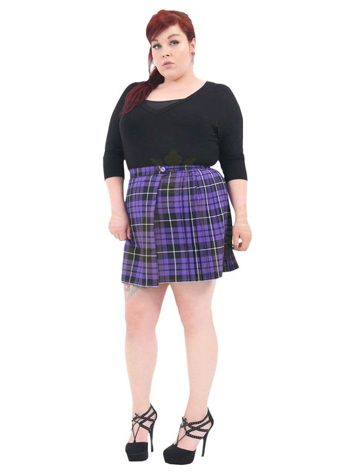 Plus Size Tartan Pleated Wrap Over Buttoned Kilt Skirt - thefancydress.co.uk