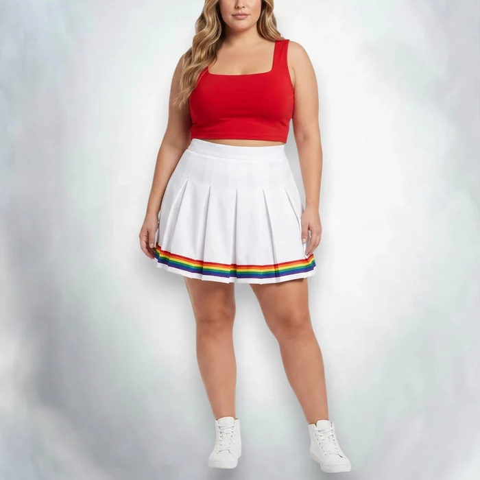 Plus Size White Pleated Rainbow Mini Skirt - 1X / White / Female - Mini Skirts