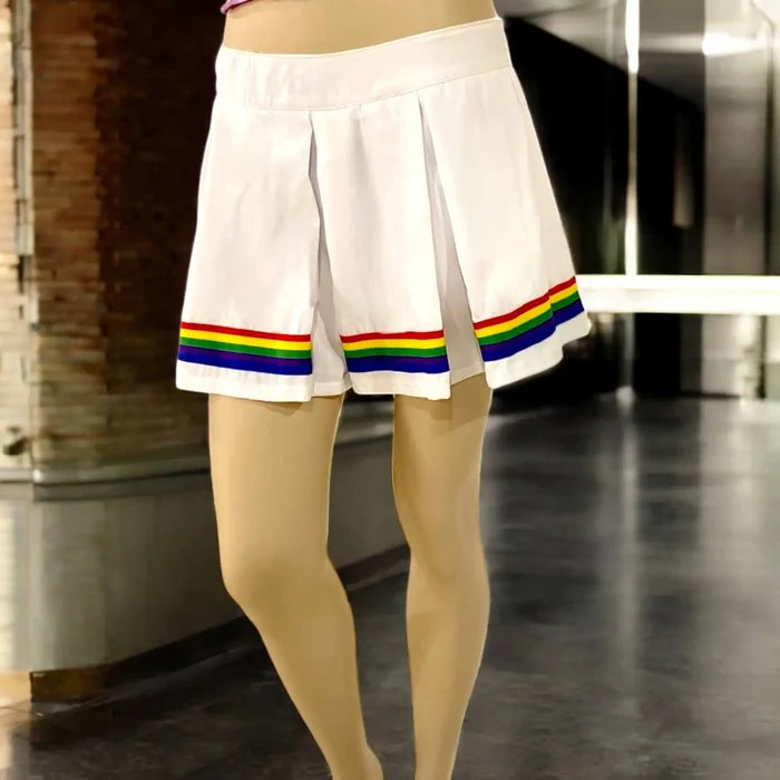 Plus Size White Pleated Rainbow Mini Skirt - 1X / White / Female - Mini Skirts