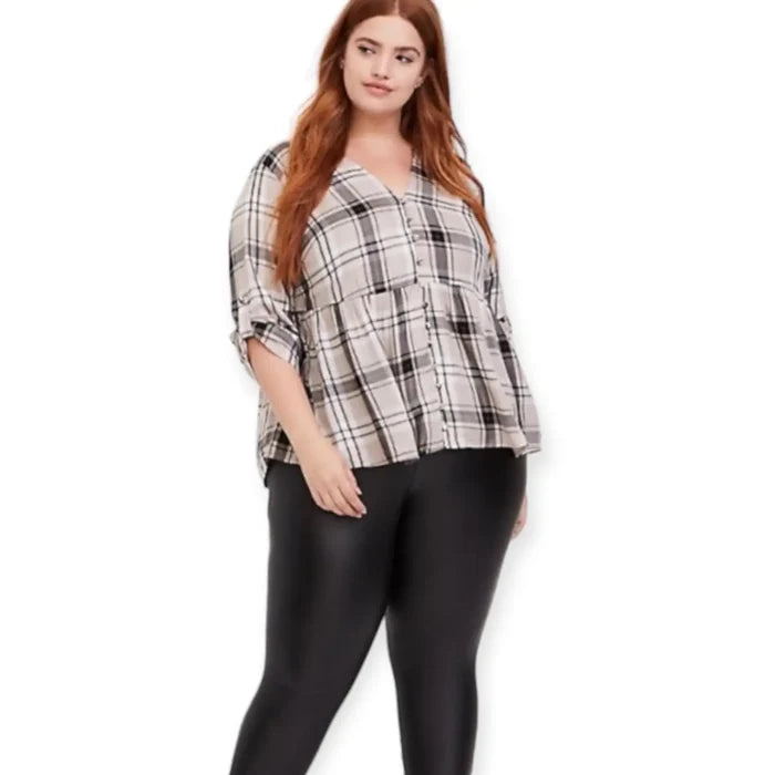 Women's Plus V-Neck Button Down Multicolor Plaid  Shirt -Plus Size 1x or 2X- Wild Time Fashion
