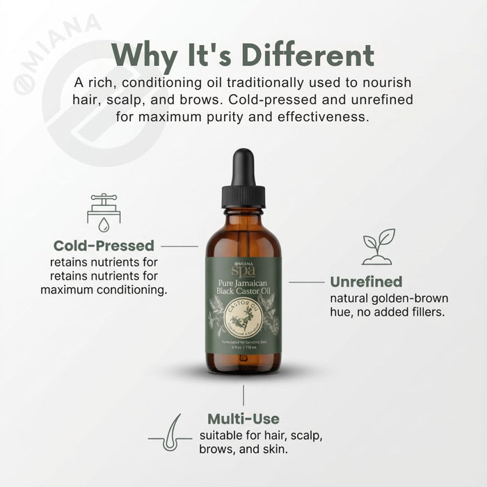 Omiana Natural Cosmetics Oil Pure Jamaican Black Castor Oil – Cold-Pressed, Unrefined Moisture Oil for Hair, Scalp & Skin