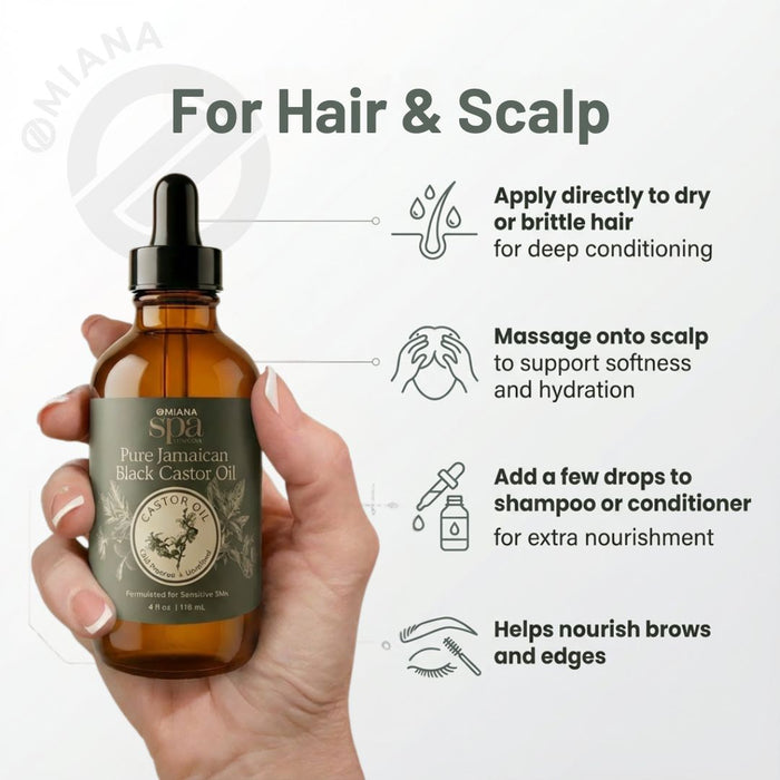 Omiana Natural Cosmetics Oil Pure Jamaican Black Castor Oil – Cold-Pressed, Unrefined Moisture Oil for Hair, Scalp & Skin