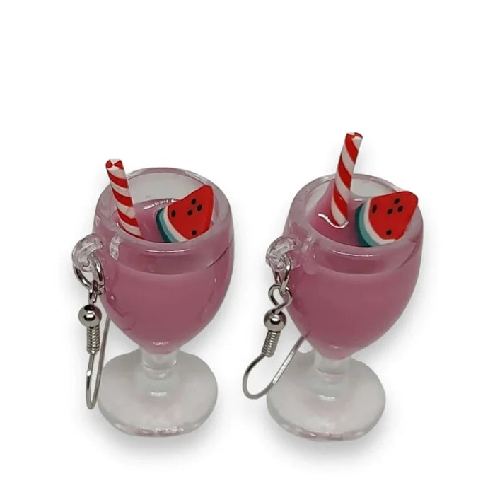 Purple Watermelon Smoothie Fruit Earrings with acrylic cup charms and kawaii style