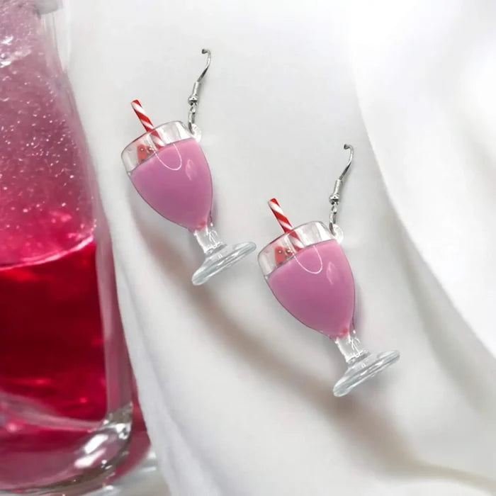 Purple Watermelon Smoothie Fruit Earrings with acrylic cup charms and kawaii style