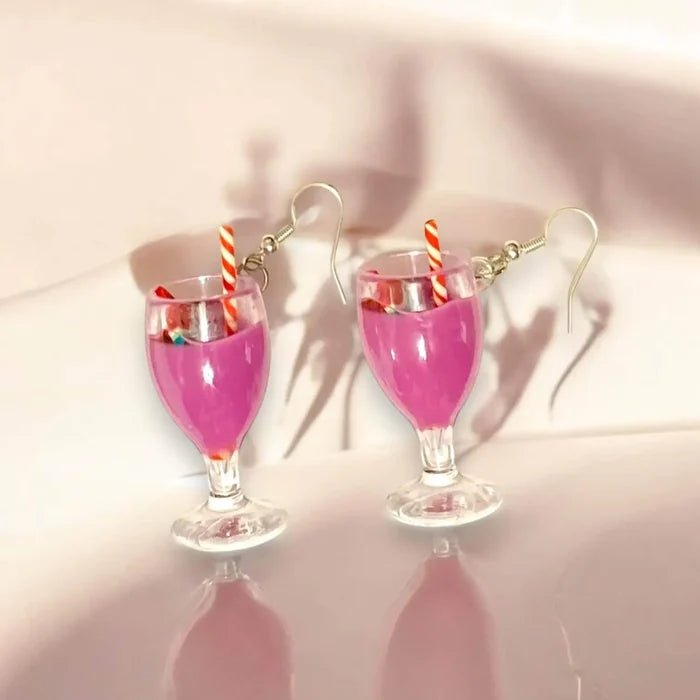 Purple Watermelon Smoothie Fruit Earrings with acrylic cup charms and kawaii style