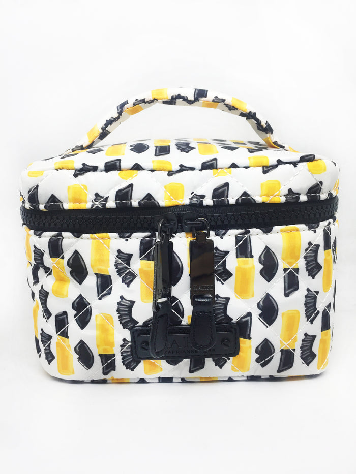 Quilted Black Lips and Lipstick Nylon Small Train Case