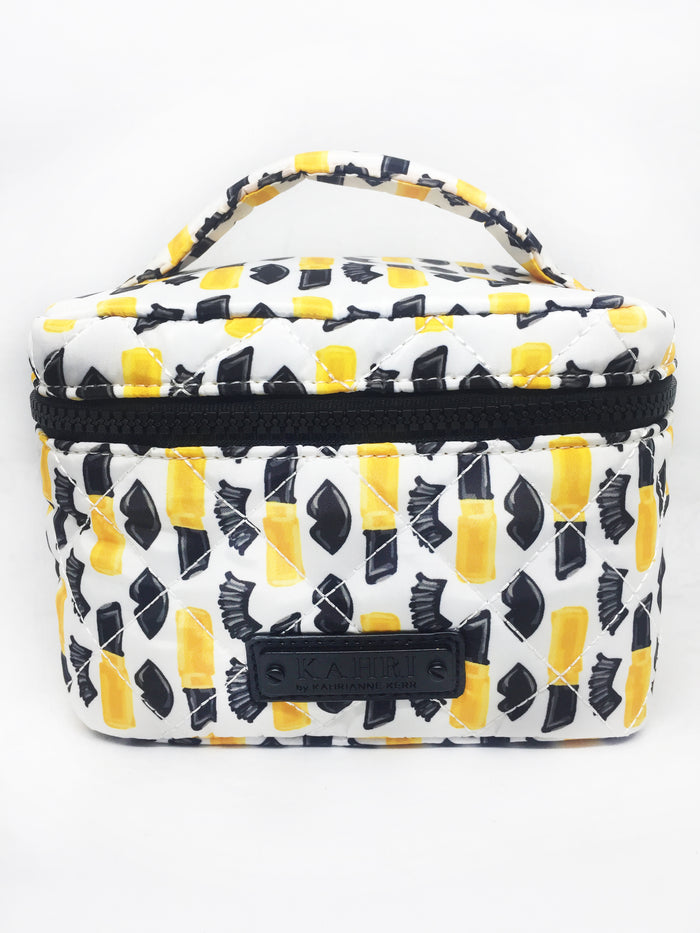 Quilted Black Lips and Lipstick Nylon Small Train Case